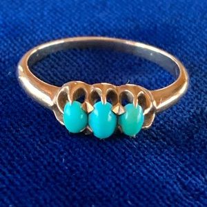 Antique Victorian 10k Rose Gold Persian Turquoise Ring 6.5